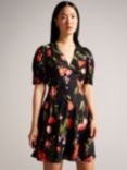 Ted Baker Sienno Puff Sleeve Mini Tea Dress, Black/Multi