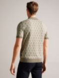 Ted Baker Mitford Wool Blend Boucle Jacquard Zip Polo Shirt, Cream/Multi