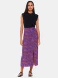 Whistles Mottled Leopard Print Midi Skirt, Pink/Multi