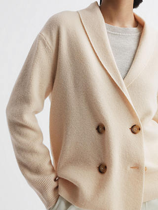 Reiss Sara Wool Cashmere Blend Double Breasted Cardigan, Cream
