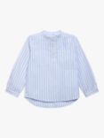 Trotters Kids' Oscar Collarless Stripe Shirt, Pale Blue