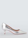 John Lewis Alabama Leather Kitten Heel Pointed Court Shoes, Silver