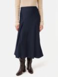 Jigsaw Satin Asymmetric Midi Skirt, Navy