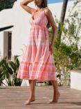 South Beach Jacquard Tie Shoulder Midi Dress, Pink/White