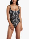South Beach Tummy Control Leopard Print Belted Swimsuit, Brown/Multi