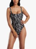 South Beach Tummy Control Leopard Print Belted Swimsuit, Brown/Multi