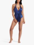 South Beach Textured Tie Wrap Around Swimsuit, Navy