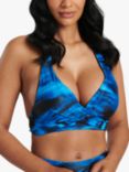 South Beach Printed Twisted Cup Halterneck Bikini Top, Blue/Multi