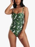 South Beach Leaf Print Twist Top Swimsuit, Green/Multi