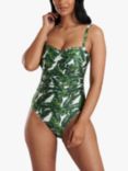South Beach Leaf Print Twist Top Swimsuit, Green/Multi