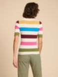 White Stuff Ivy Stripe Rib Knit Short Sleeve Jumper, Ivory/Multi