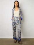 Gerard Darel Carmel Silk Blend Floral Print Wide Leg Trousers, Ecru/Multi