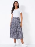 Crew Clothing Floral Printed Tiered Midi Skirt, Navy/Multi