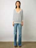 Gerard Darel Lamia Geometric Stripe Linen Jumper, Blue/Multi