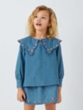 Olivia Rubin Kids' Bryony Rainbow Embroidered Oversized Collar Blouse, Denim