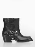 Mango Peter Leather Buckle Detail Ankle Boots, Black