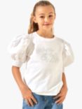 Angel & Rocket Kids' Embellished Love Puff Sleeve Top, White/Silver