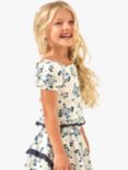 Angel & Rocket Kids' Floral Print Shirred Back Top, Cream/Blue