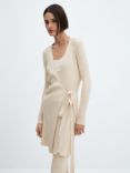 Mango Flare Wrap Over Cable Knit Cardigan, Light Beige