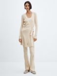 Mango Flare Wrap Over Cable Knit Cardigan, Light Beige