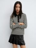 Mango Polaris Long Sleeve Stripe Polo Shirt, Black/Cream
