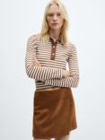 Mango Polaris Striped Polo Top, Brown/White