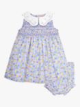 JoJo Maman Bébé Baby Oranges & Lemons Floral Print Collar Dress & Knickers Set, Lilac