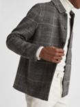 Reiss Covert Button Through Check Overshirt, Charcoal