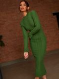 Chi Chi London Cable Knit Midi Dress, Green