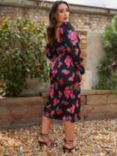 Chi Chi London Puff Sleeve Midi Floral Dress, Black/Multi