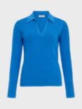 Hobbs Tamara Textured Knit Polo Jumper, Fjord Blue