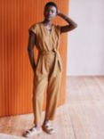 Vivere By Savannah Miller Luna Cotton Blend Twill Jumpsuit, Mid Brown