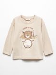 Mango Kids' Music Lion Style Long Sleeve T-Shirt, Pastel Brown