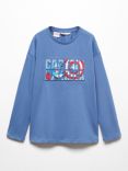 Mango Kids' Captain America Long Sleeve T-Shirt, Mid Blue