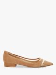 Dune Hepburn Vinyl Panel Suede Pointed Toe Court Shoes, Camel