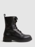 Reiss Jenna Leather Lace Up Boots, Black