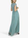 Lace & Beads Picasso Sequin Bodice Mesh Dress, Teal