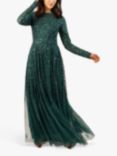 Lace & Beads Sila Embellished Maxi Dress, Emerald Green