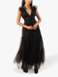Lace & Beads Chana Mesh Corsage Plunge Maxi Dress, Black