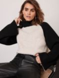 Mint Velvet Ribbed Contrast Sleeve Wool Blend Knit Jumper, Cream/Black, Cream/Black