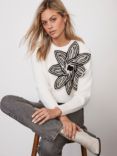 Mint Velvet Oversized Flower Detail Jumper, Neutral Stone