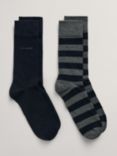 GANT Plain and Stripe Ankle Socks, Pack of 2, Charcoal Melange/Black
