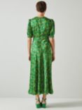 L.K.Bennett Luna Floral Print Satin Midi Dress, Green/Multi