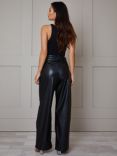 Chi Chi London Faux Leather Wide Leg Trousers, Black
