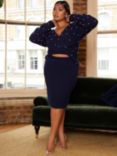 Chi Chi London Plus Pearl Knit Dress, Navy