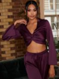 Chi Chi London Plisse Long Sleeve Satin Twist Top, Purple