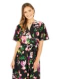 Mela London Floral Print Wrap Midi Dress, Black