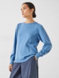 HUSH Emily Puff Sleeve Cotton Jersey Top, Dusty Blue