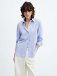 Mango Regu Cotton Blend Oversized Shirt, Light Pastel Blue