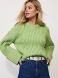 Mint Velvet Ribbed Chunky Knit V-Neck Jumper, Green